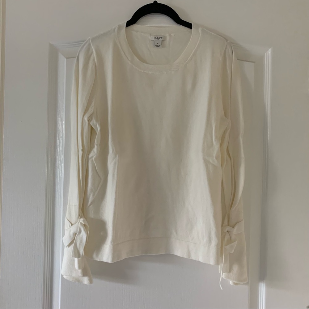 [Sold] J. Crew Ivory Sweater with Bow Ties on Sleeves - Size S
